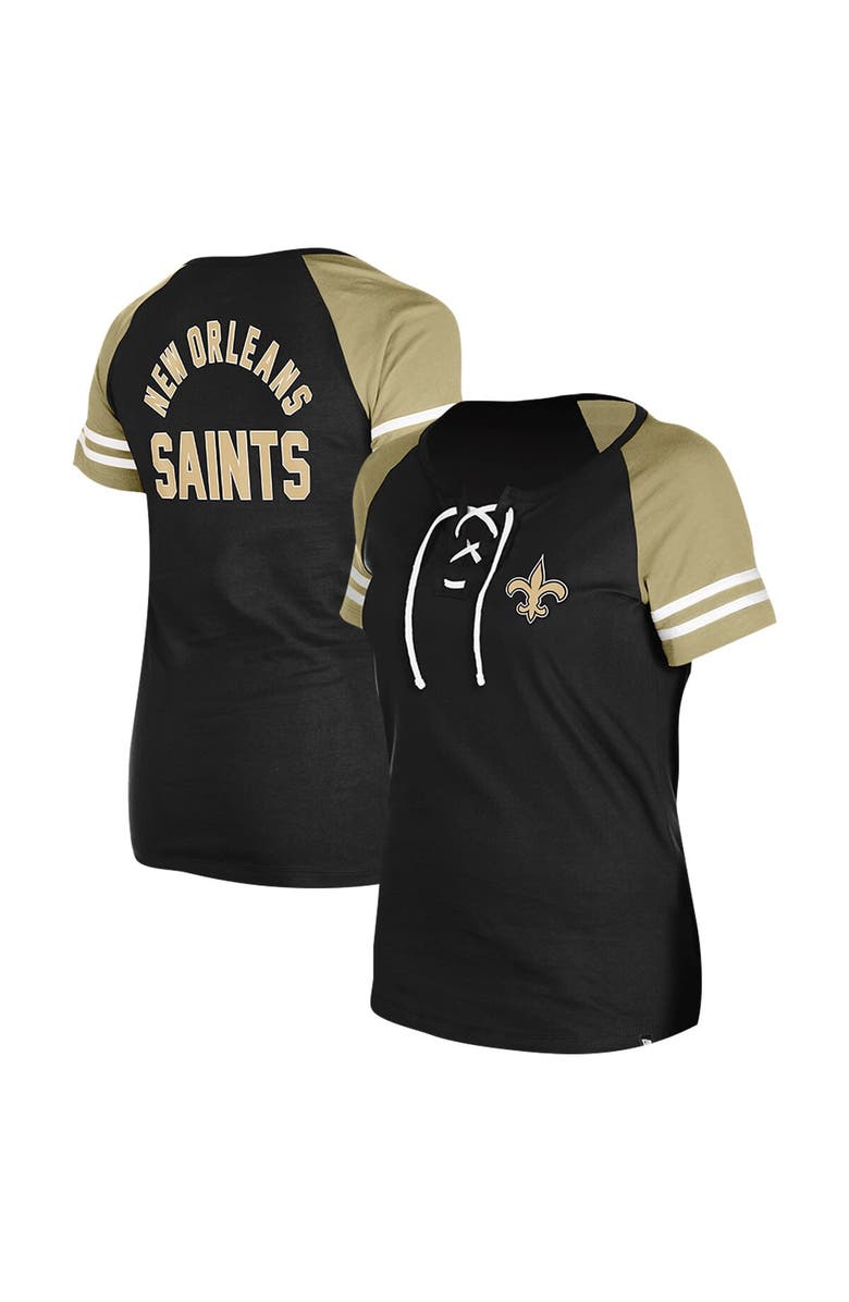 New Era Women's New Era Black New Orleans Saints Lace-Up Raglan T-Shirt, Alternate, color, Black