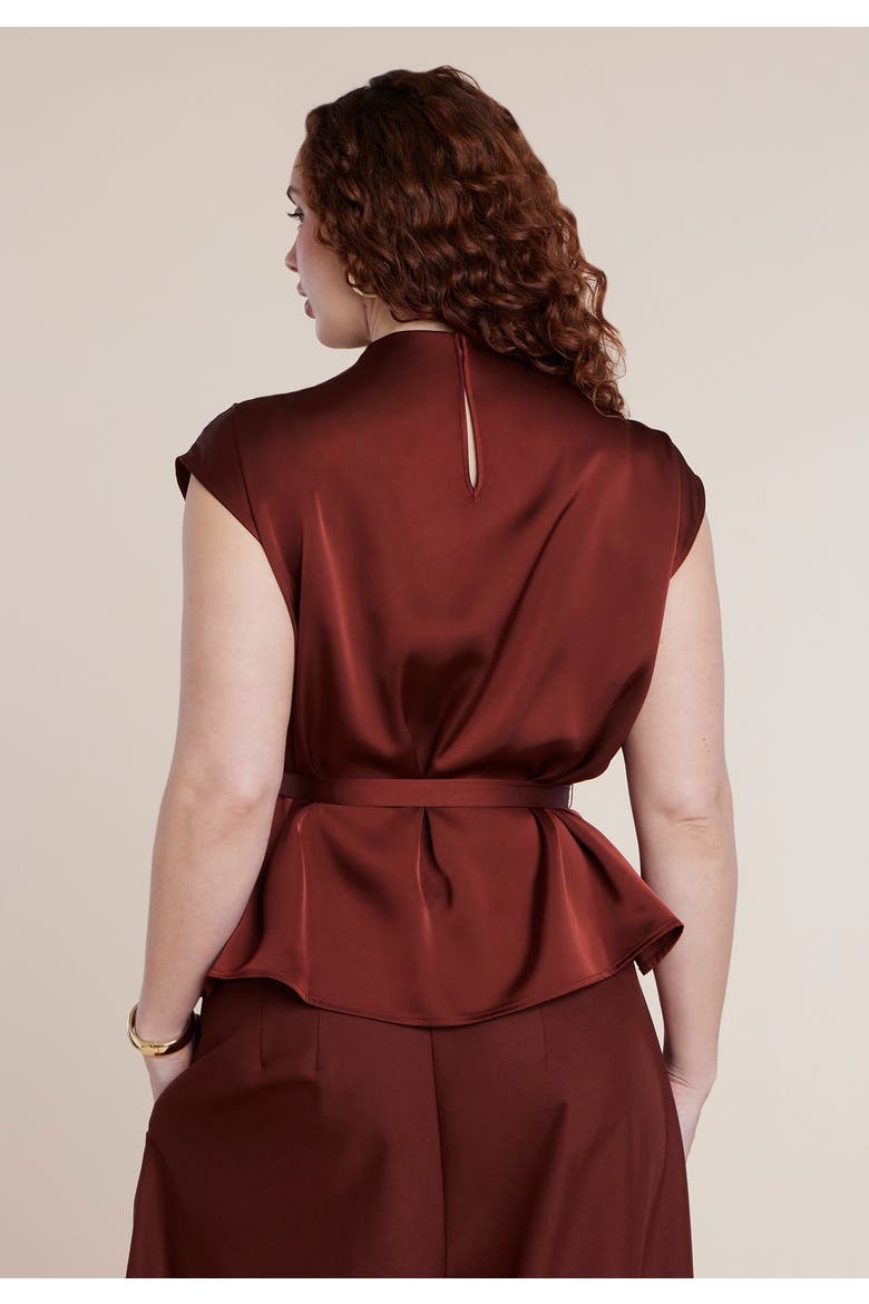 Satin Cowl Neck Belted Top, Alternate, color, FIRED BRICK