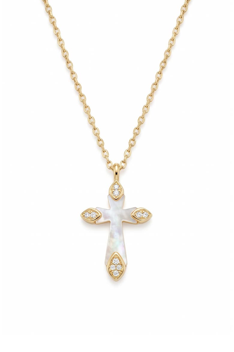 Mother of Pearl Cross Pendant Necklace, Main, color, GOLD