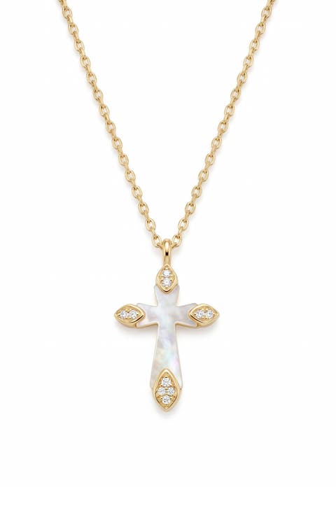 Mother of Pearl Cross Pendant Necklace