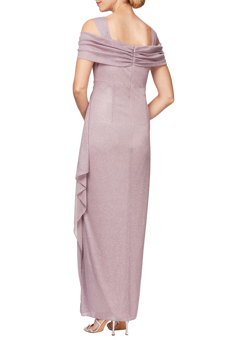 Cold Shoulder Ruffle Glitter Chiffon Gown, Alternate, color, MAUVE