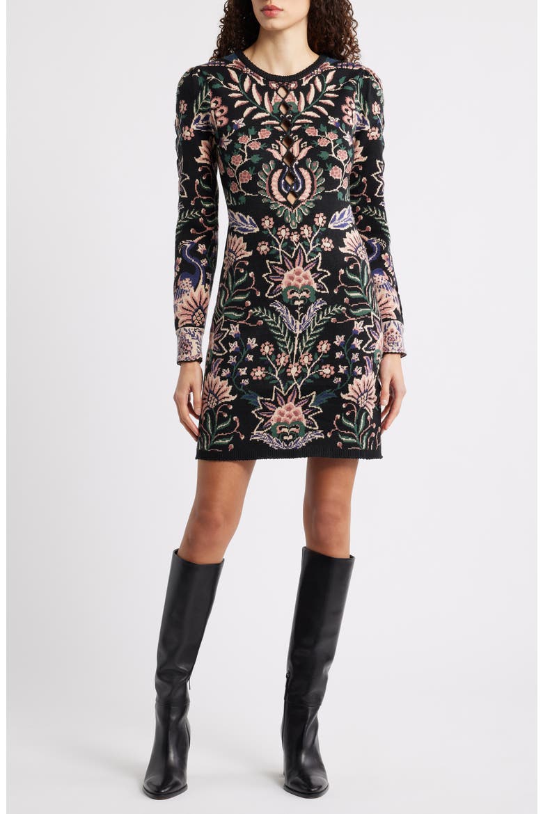 Marvelous Garden Knit Long Sleeve Dress, Main, color, BLACK