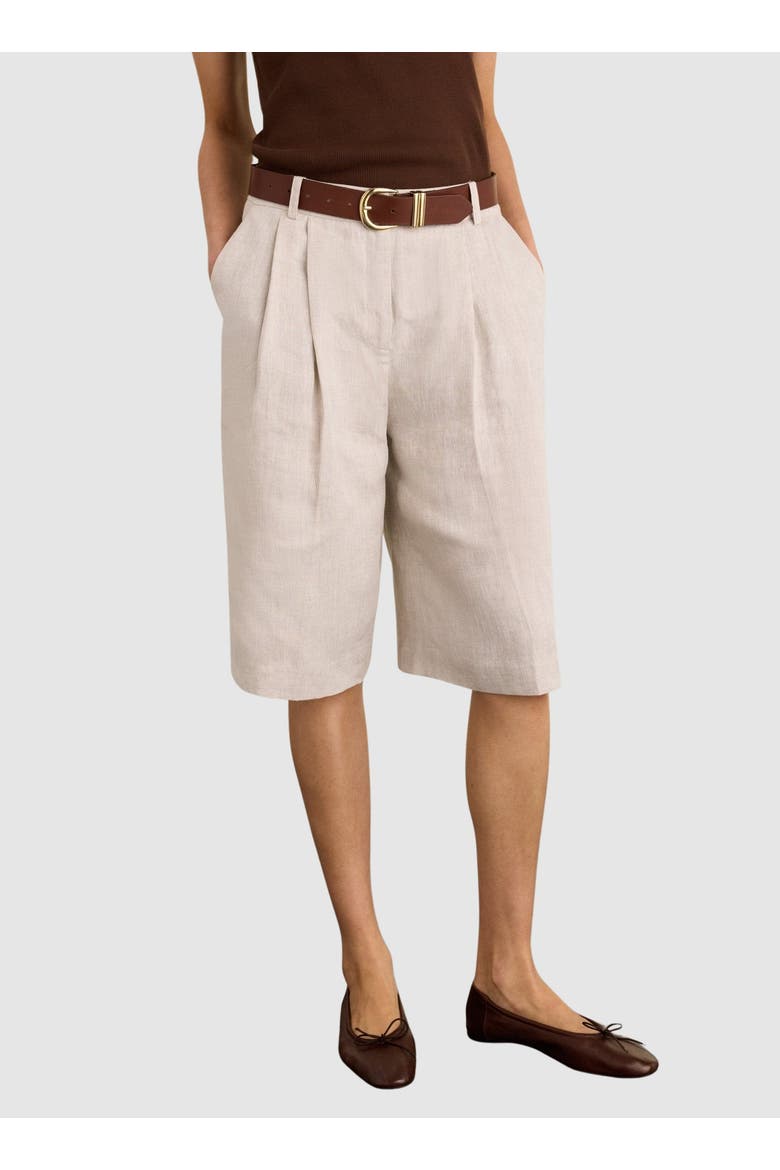 Tobi Long Tailored Linen Shorts, Main, color, Neutral