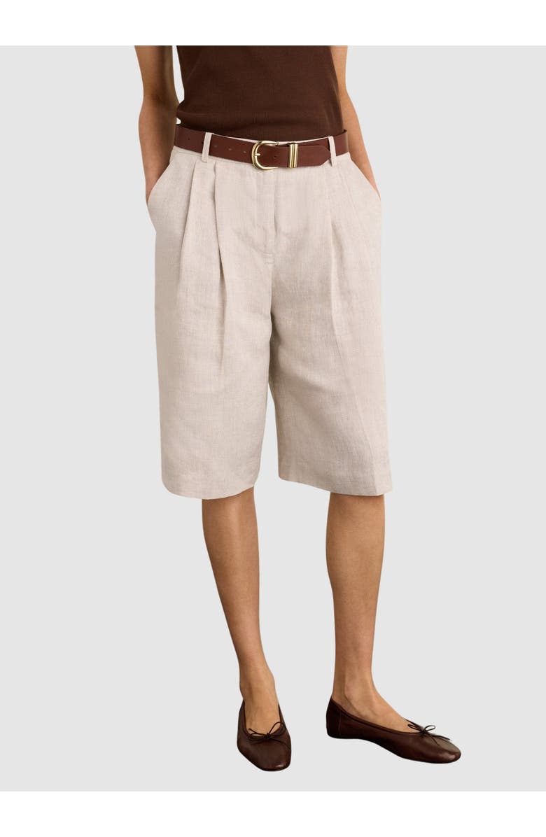 Baukjen Tobi Long Tailored Linen Shorts, Main, color, Neutral