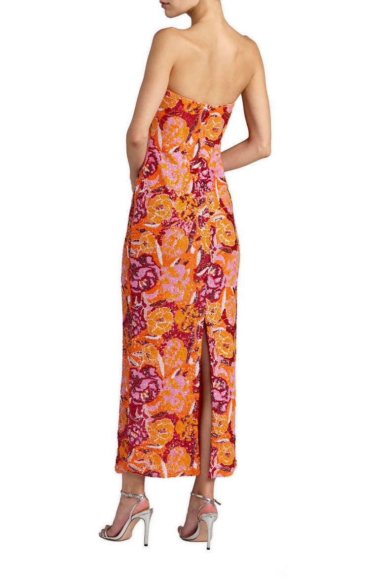 Strapless Floral Sequin Midi Dress, Alternate, color, Tangerine Multi