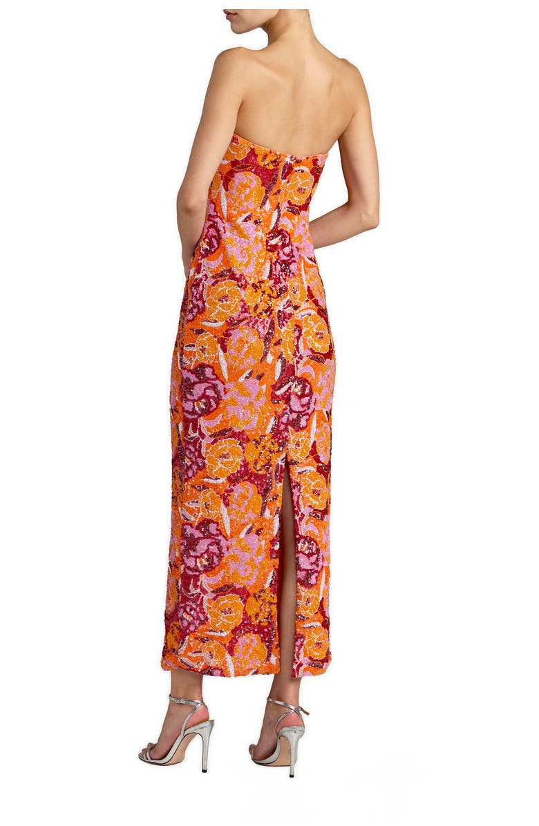 Mac Duggal Strapless Floral Sequin Midi Dress, Alternate, color, Tangerine Multi