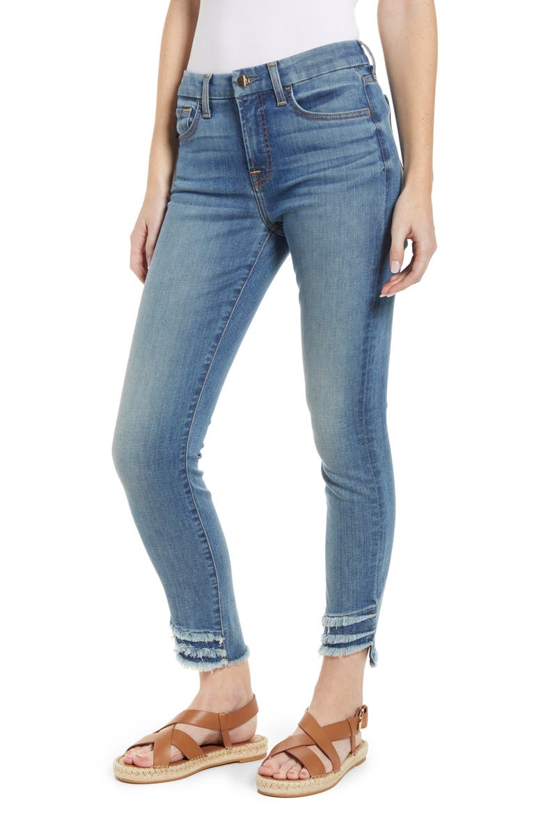 High Waist Fringe Hem Ankle Skinny Jeans, Main, color, CANYON COAST