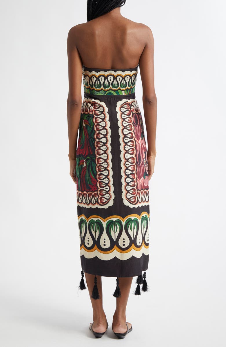 FARM Rio Coconut Tree Mixed Scarf Print Strapless Linen Blend Dress, Alternate, color, 