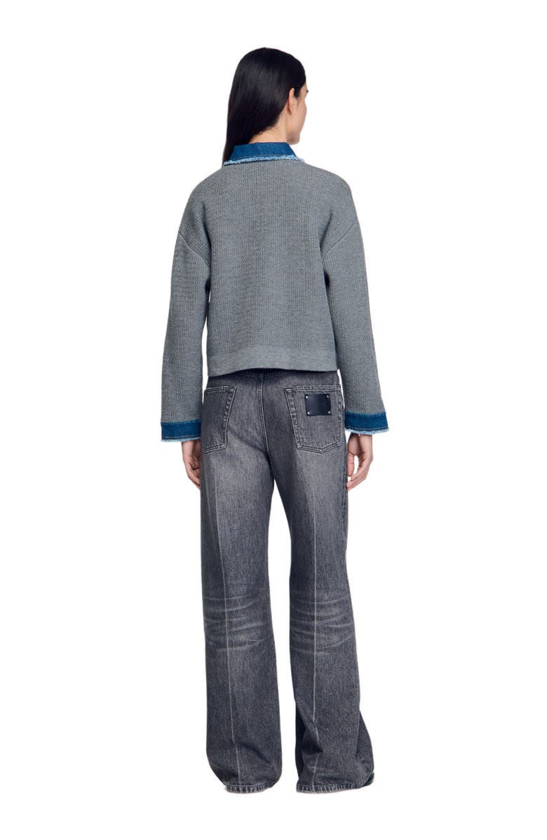 SANDRO Denim and knitwear coatigan, Alternate, color, 