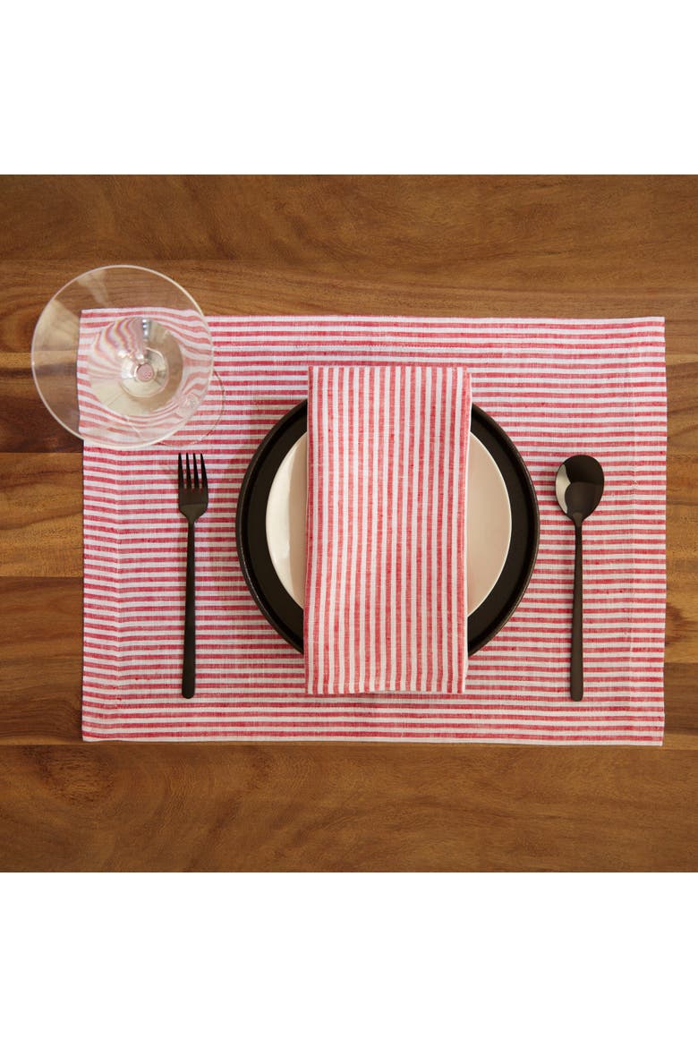 Linen Placemats Set of 4, 14 x 19" - Narrow Stripe, Alternate, color, Red and White
