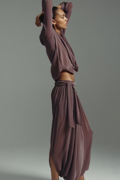Draped tie-belt pants