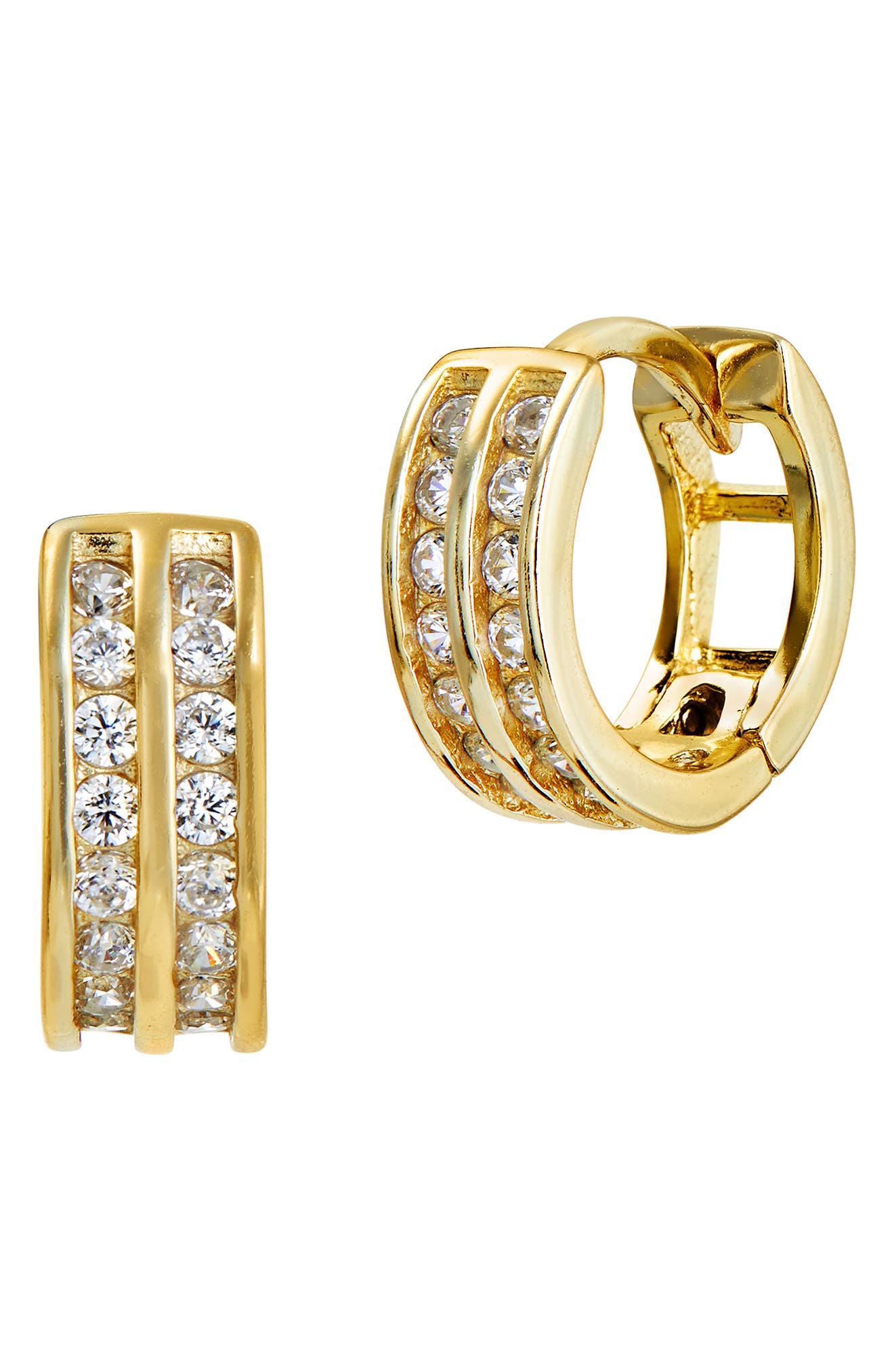 Double Row Cubic Zirconia Huggie Hoop Earrings