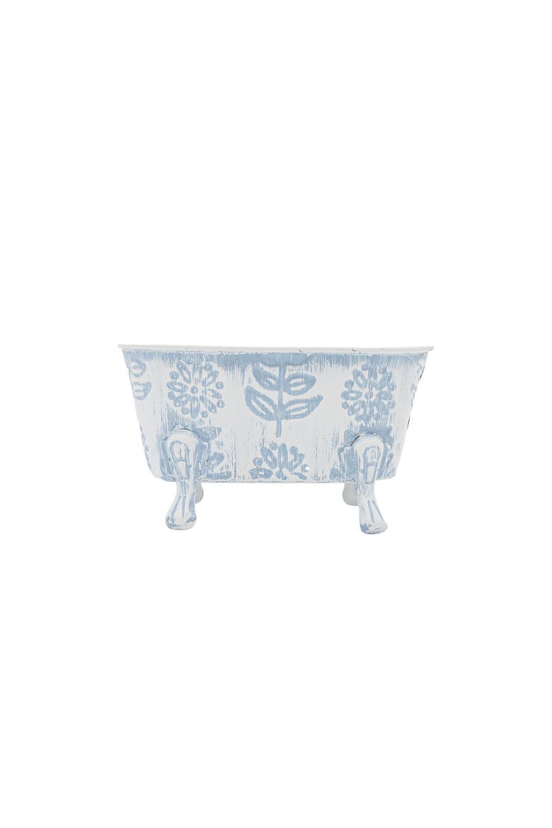 Embossed Blue Floral Metal Planter Bathtub Soap Dish Holder 3.74" x 6.1", Main, color, Blue