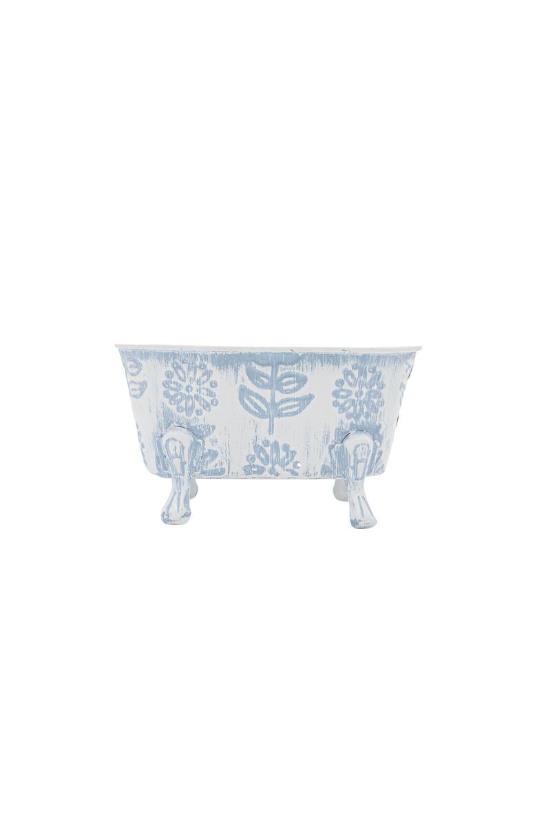 Foreside Home and Garden Embossed Blue Floral Metal Planter Bathtub Soap Dish Holder 3.74" x 6.1", Main, color, Blue