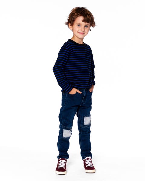Long Sleeve Brushed Jersey Striped Tee (Toddler & Little Kid)