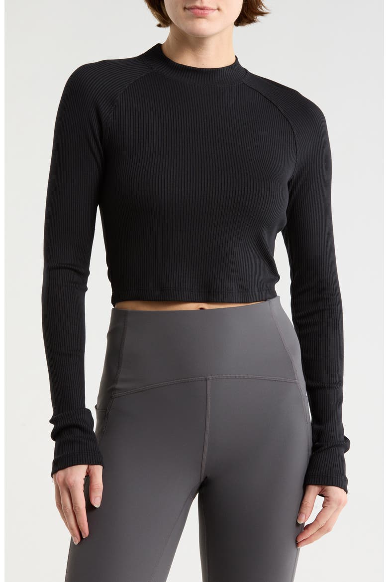 Contours Rib Mock Neck Crop Top, Main, color, BLACK