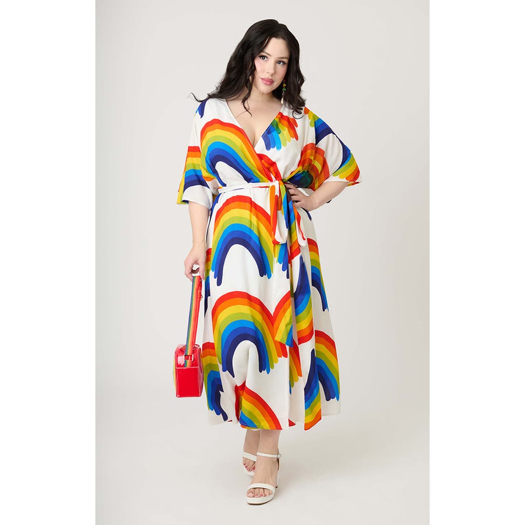 Unique Vintage Plus Size Tie Wrap Surplice Midi Dress