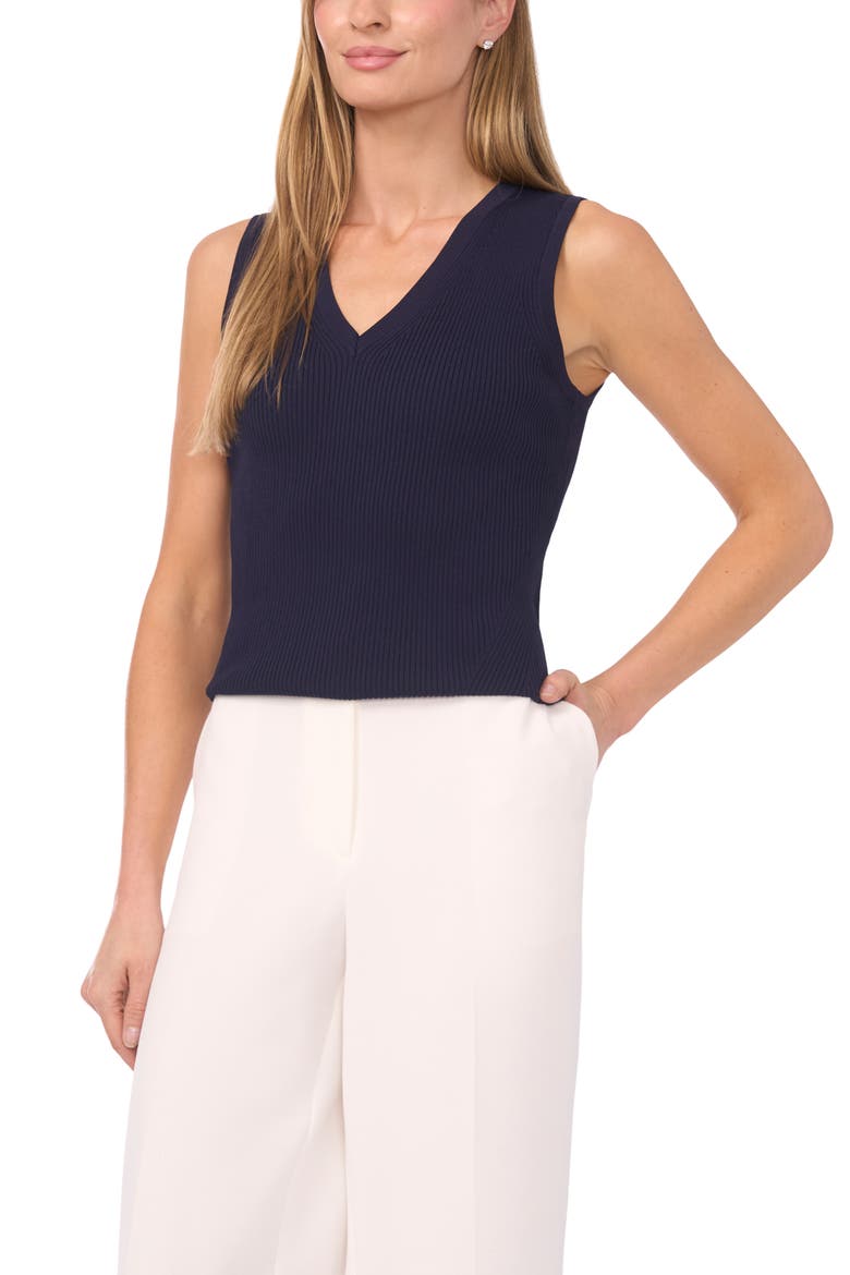 Rib Knit Sleeveless Sweater, Main, color, BARITONE BLUE