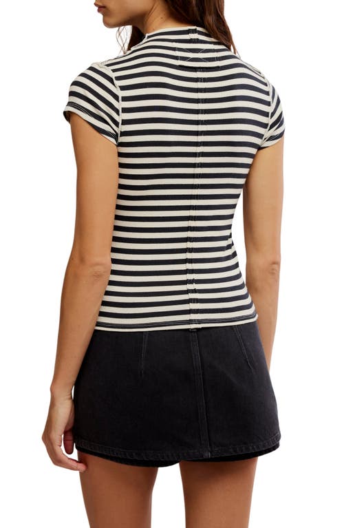 Free People Lola Stripe Funnel Neck Knit Top In Black