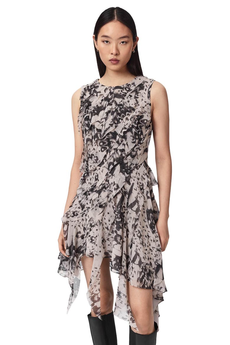 Angie Asymmetric Ruffle Dress, Alternate, color, WING CHALK WHITE