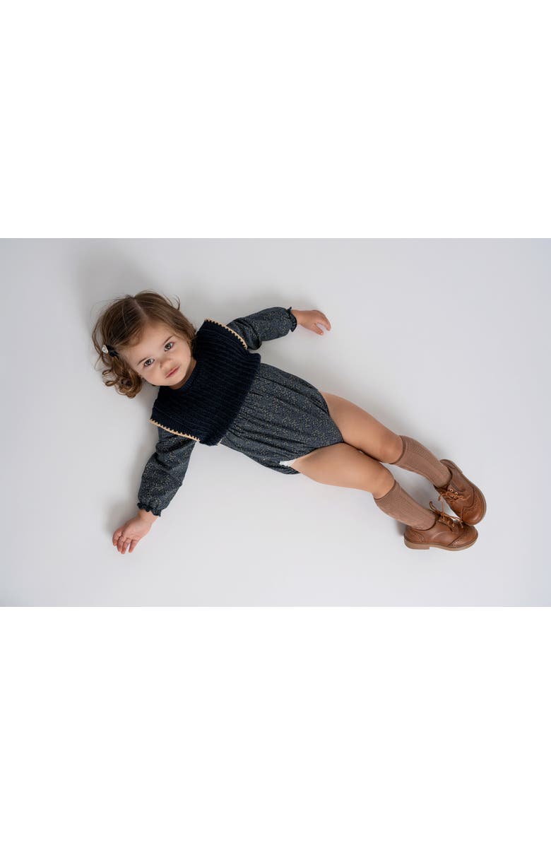 The Umbrella Academy Woven Bubble Floral Romper & Removable Knit Vest Set, Alternate, color, Beige