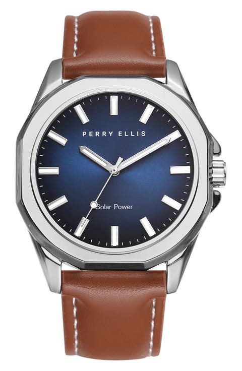 Solar Leather Strap Watch, 41mm