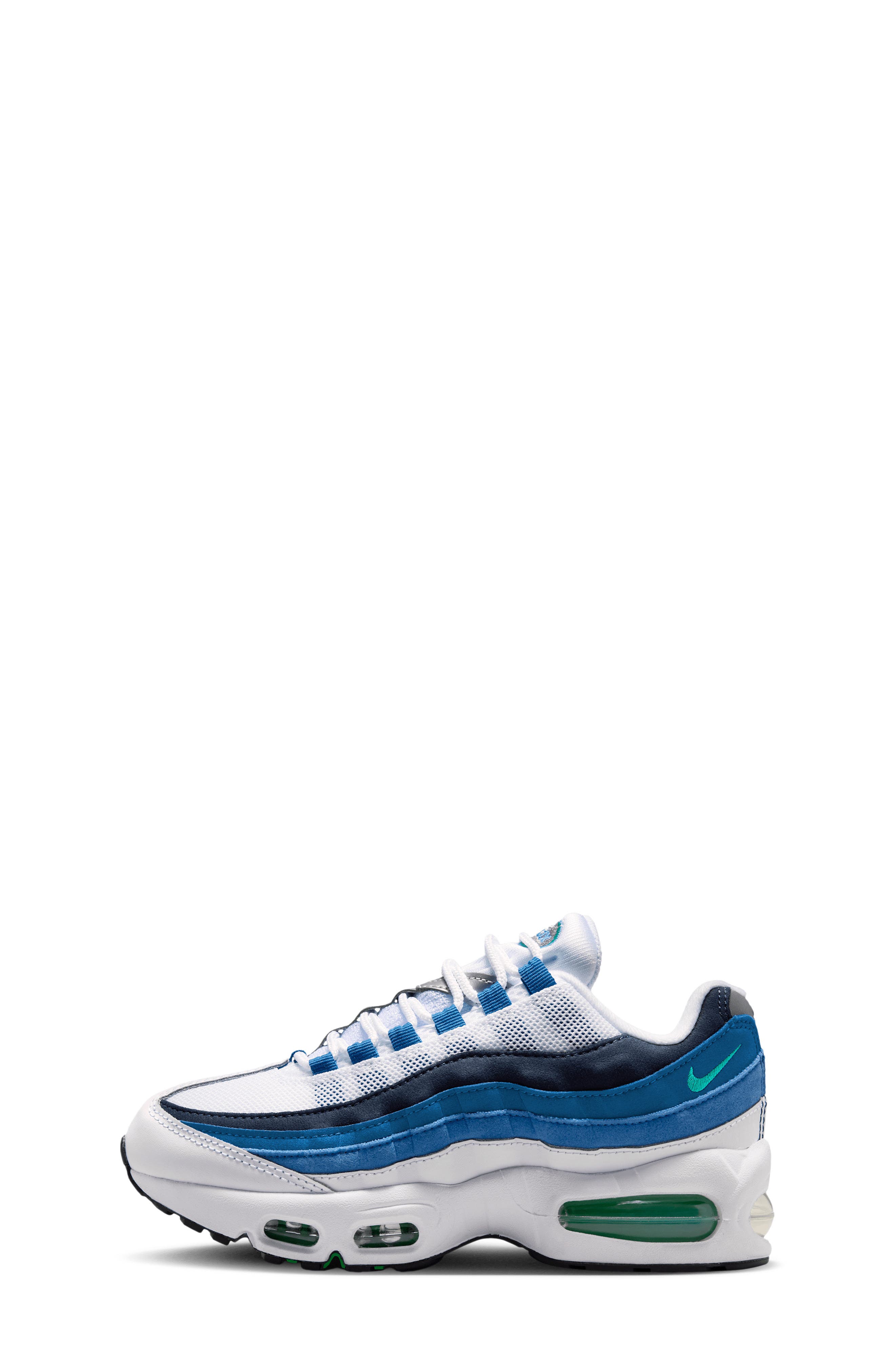 Nike Kids' Air Max 95 Sneaker, Alternate, color, White/ Blue/ Blue/ Green