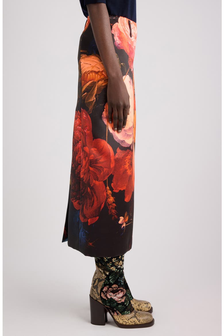 Sentista Flemish Floral Print Midi Skirt, Alternate, color, NEON ORANGE