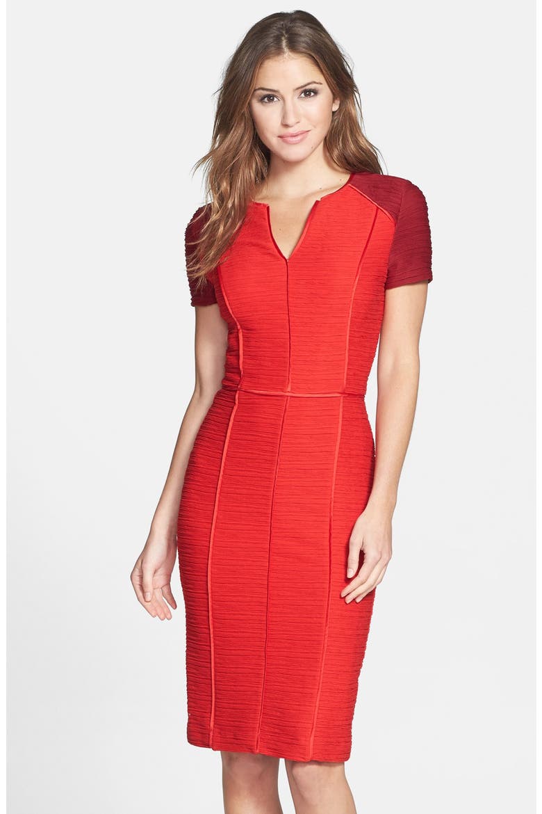 Colorblock Ribbed Sheath Dress, Main, color, RED WINE