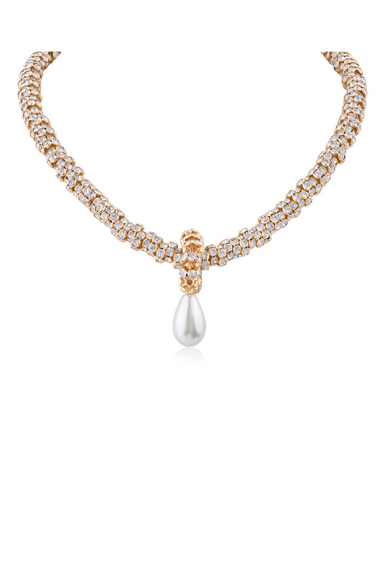 Rondelle Imitation Pearl Drop Necklace, Main, color, WHITE/ CLEAR GOLD