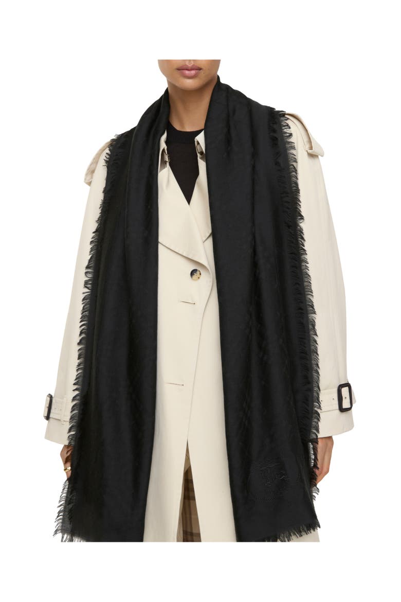 Wide Check Wool Silk Scarf, Alternate, color, Black