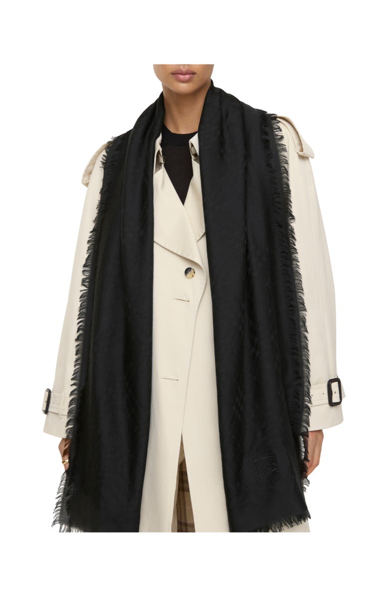 Burberry Wide Check Wool Silk Scarf, Alternate, color, Black