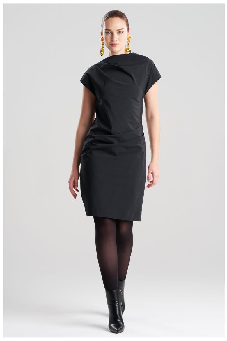 Taffeta Asymmetric Draped Dress, Main, color, BLACK