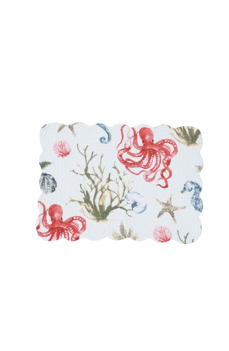 C&F Home Behari Coastal Sea Life Cotton Quilted Reversible Placemats Set of 6, 13" x 19", Alternate, color, Blue