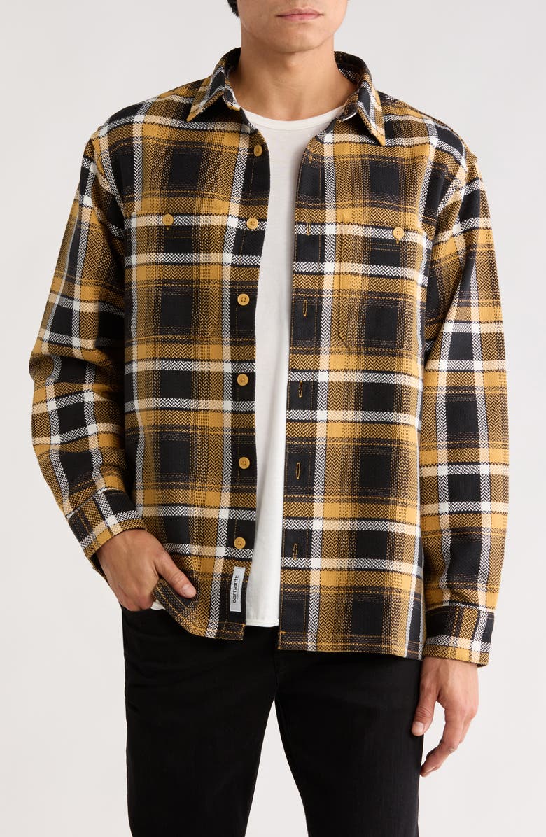 Carhartt Work In Progress Vaughn Loose Fit Heavyweight Cotton Herringbone Button-Up Overshirt, Main, color, Vaughn Check Dijon