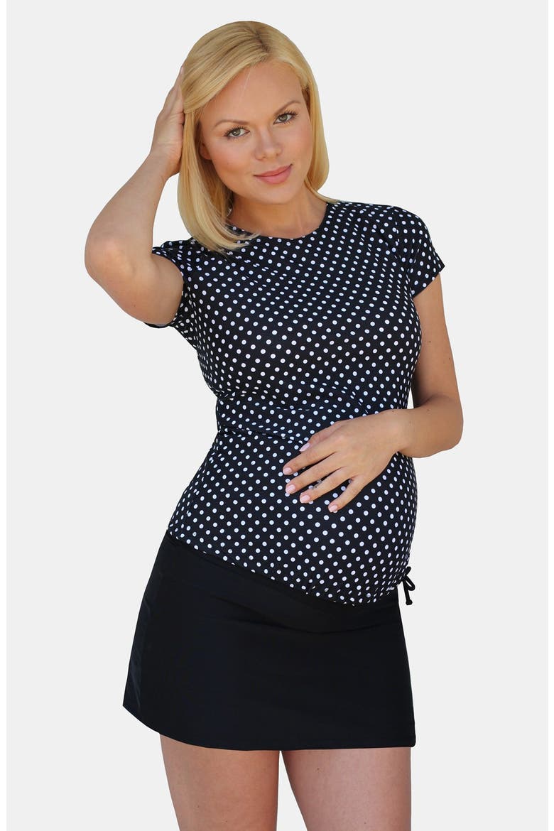 Short Sleeve Rashguard Swim Shirt, Main, color, BLACK/ WHITE POLKA DOTS