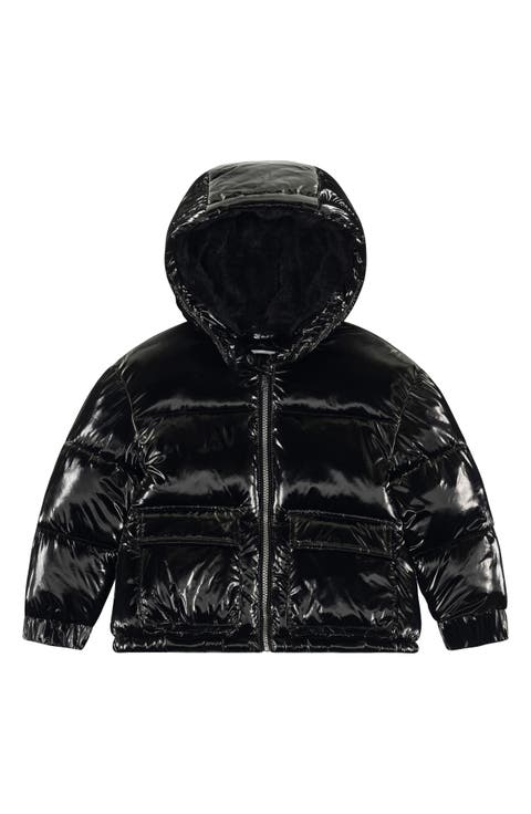 Kids' Shimmer Cargo Pocket Faux Shearling Hooded Puffer Jacket (Little Kid)
