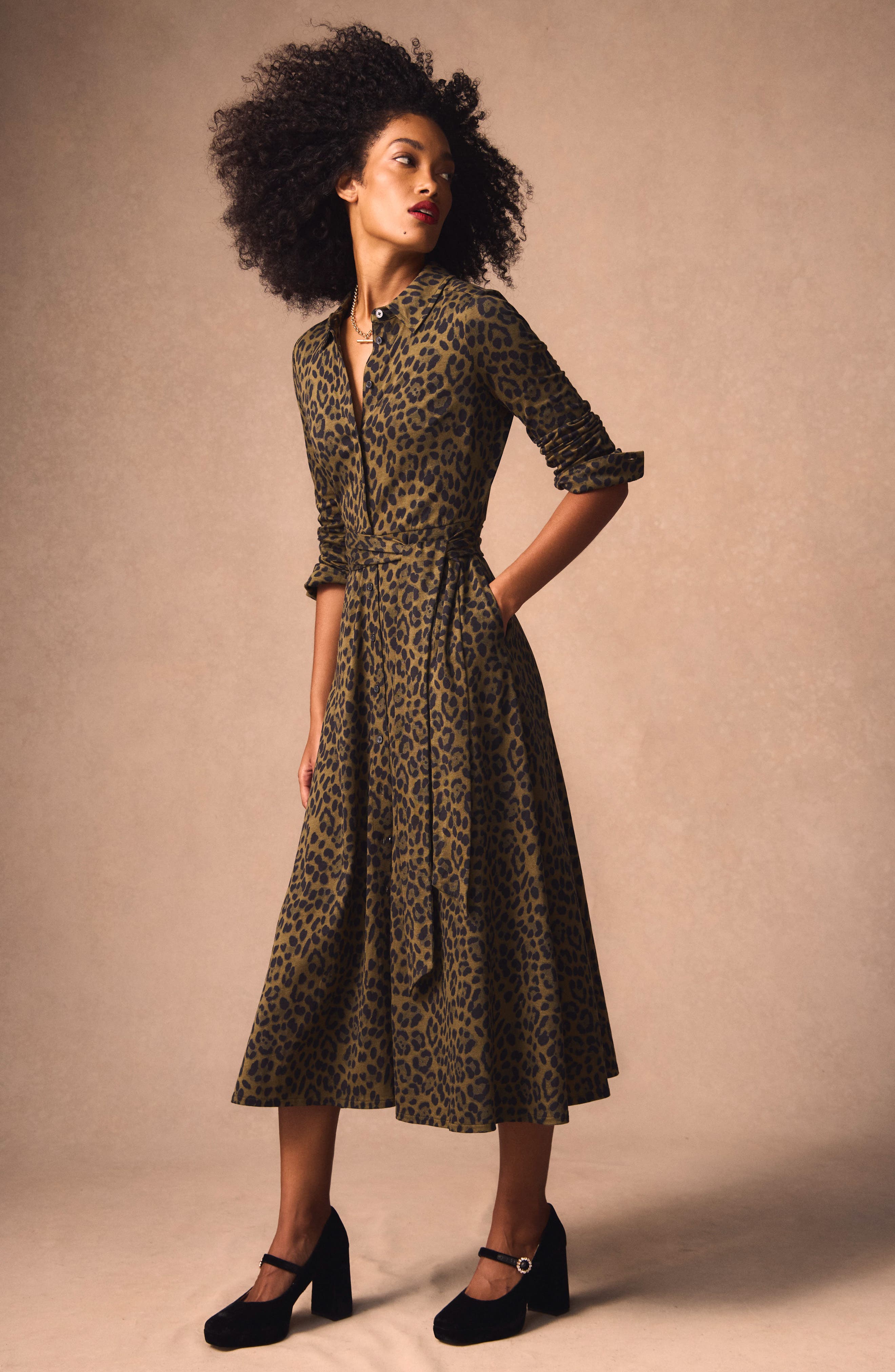 Boden Marcia Leopard Print Long Sleeve Shirtdress