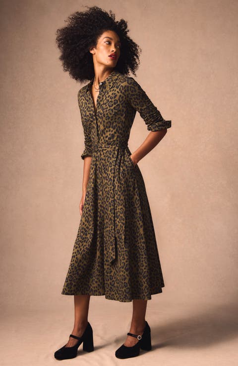 Marcia Leopard Print Long Sleeve Shirtdress