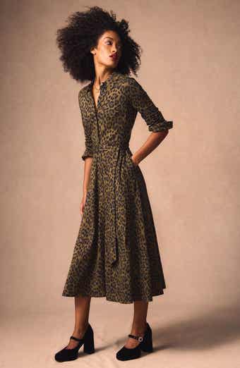 Boden Marcia Leopard Print Long Sleeve Shirtdress