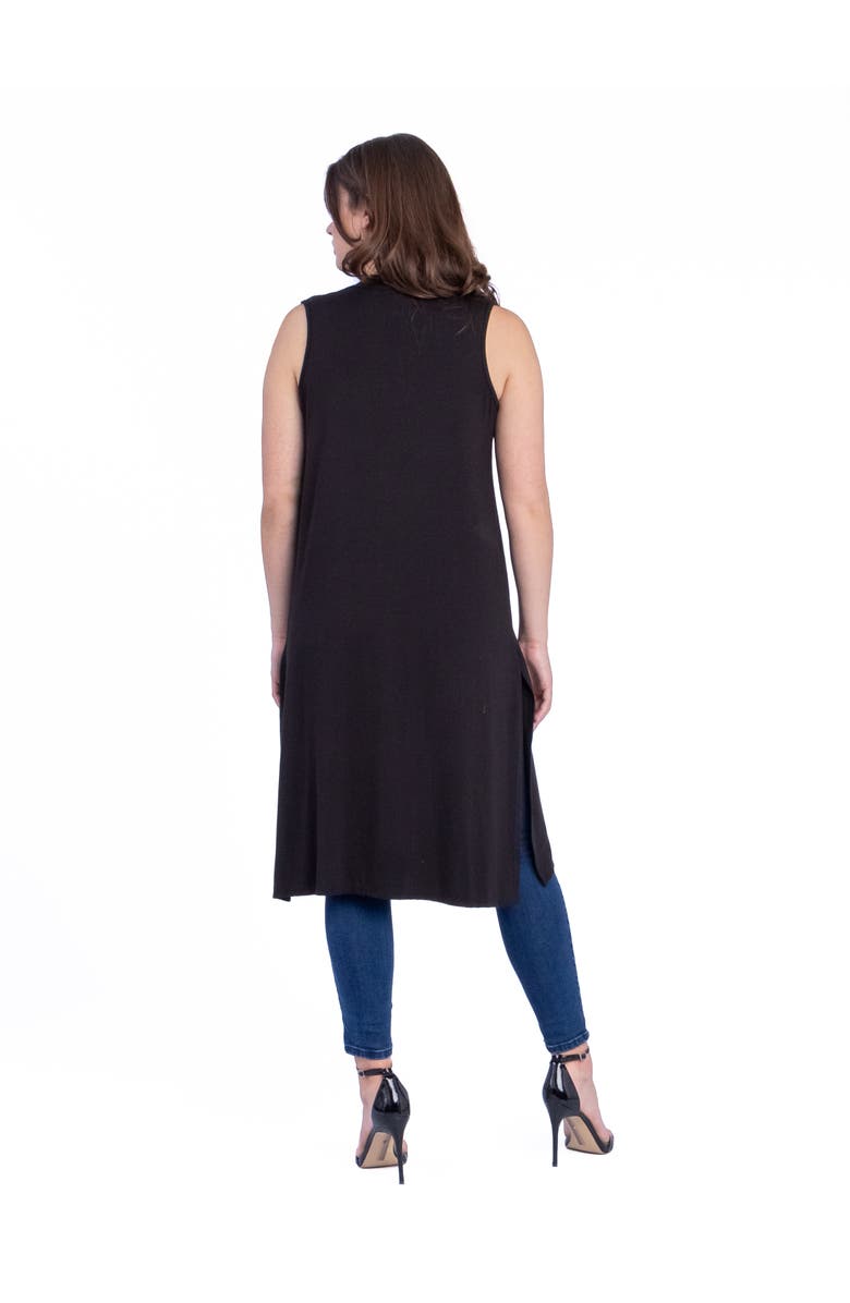 24seven Comfort Apparel Sleeveless Long Cardigan Vest with Side Slit, Alternate, color, Black