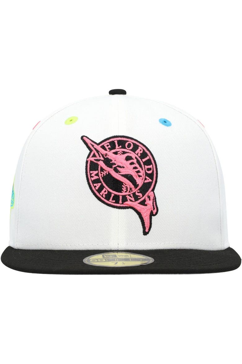Men's New Era White Florida Marlins Cooperstown Collection Neon Eye 59FIFTY Fitted Hat, Alternate, color, White