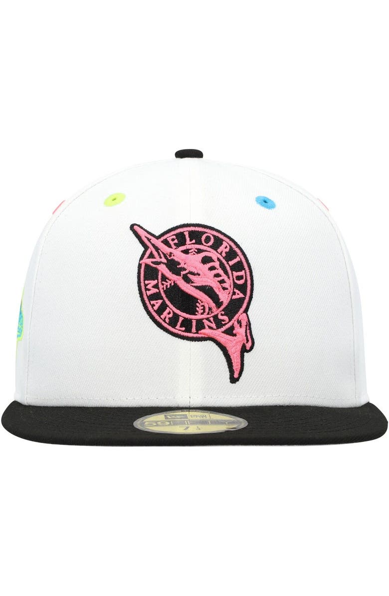 New Era Men's New Era White Florida Marlins Cooperstown Collection Neon Eye 59FIFTY Fitted Hat, Alternate, color, White