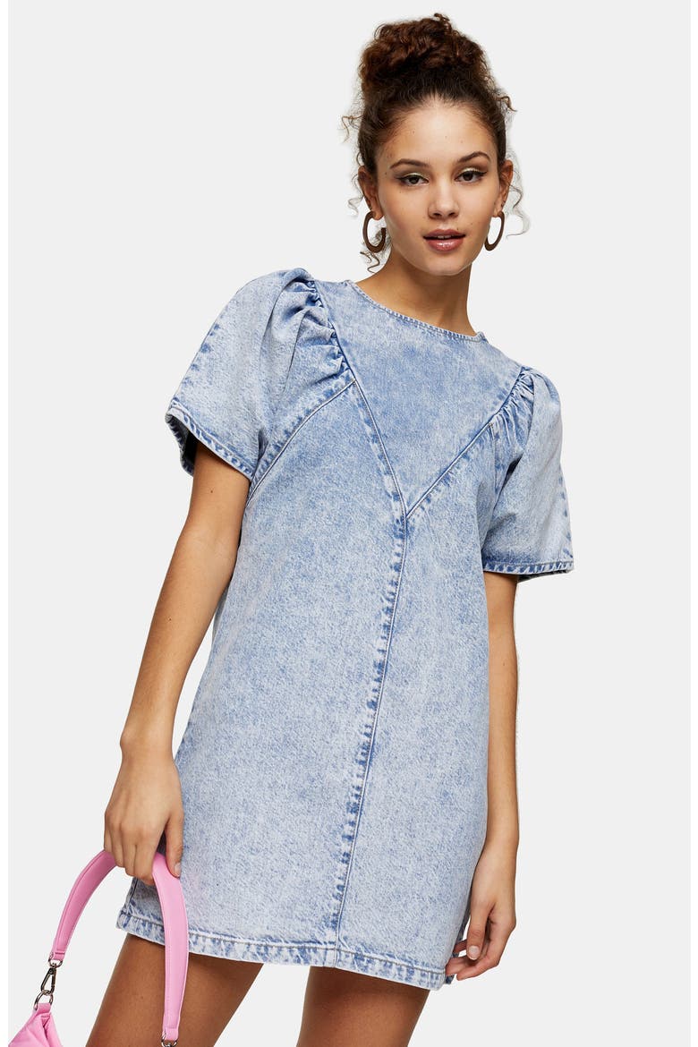 Acid Wash Denim Minidress, Alternate, color, MID DENIM