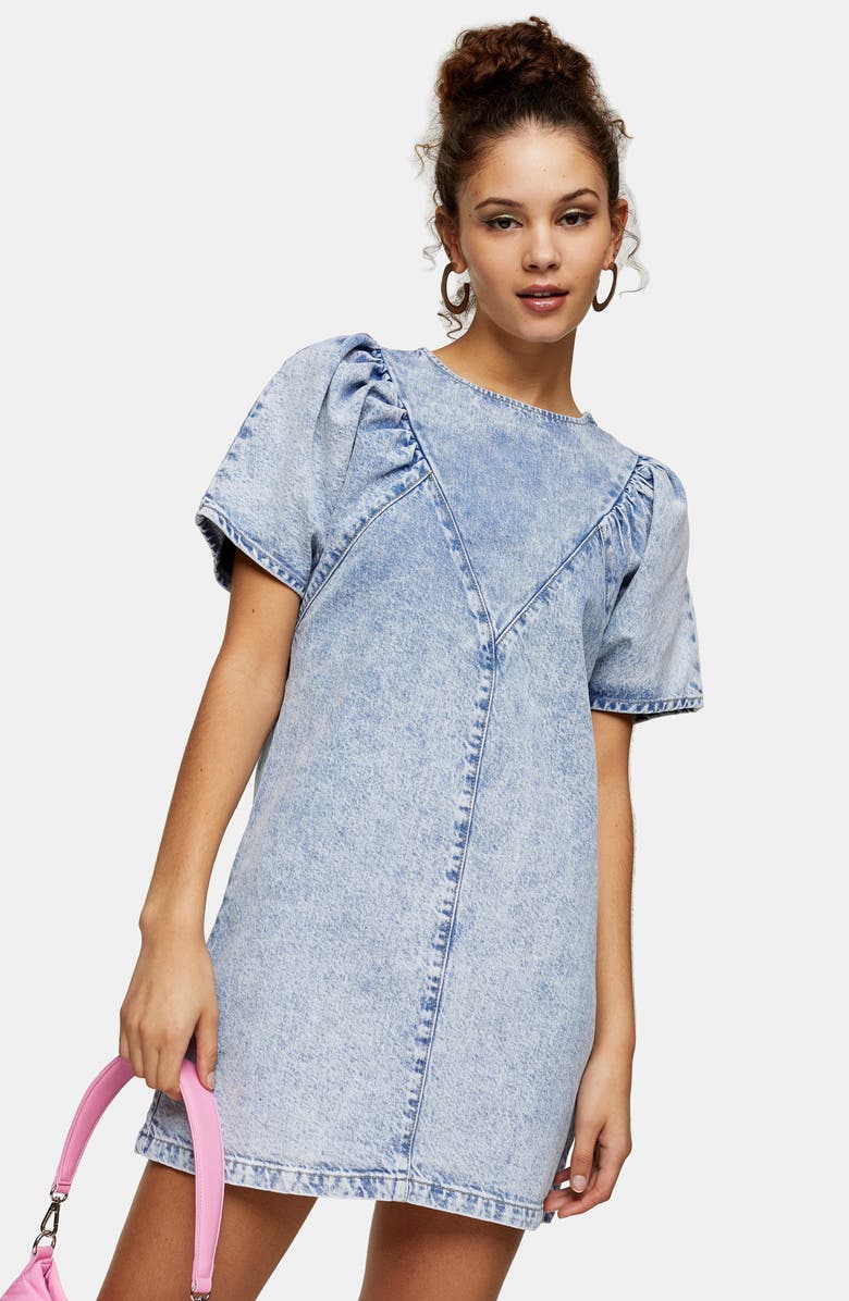 Topshop Acid Wash Denim Minidress, Alternate, color, 
