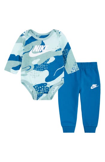 Nike Sportswear Club Camo Bodysuit & Joggers Set In Blue