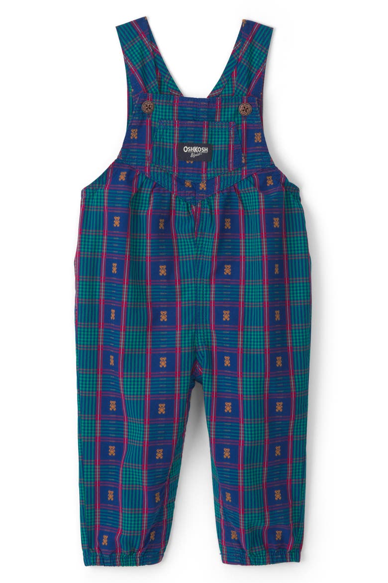 Plaid Cotton Overalls, Main, color, BLUE PLAID OVERALL
