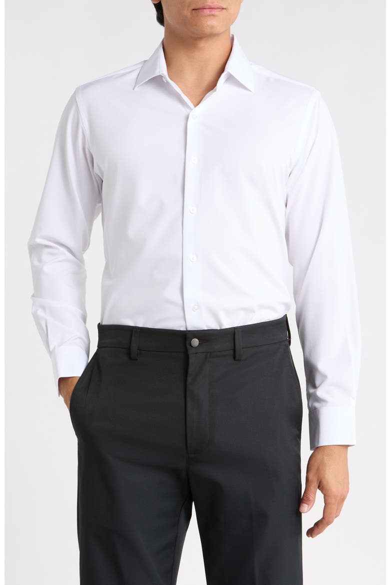 Trim Fit Dobby Check Dress Shirt, Main, color, WHITE