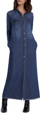 Wash Lab Denim Long Sleeve Denim Maxi Shirtdress
