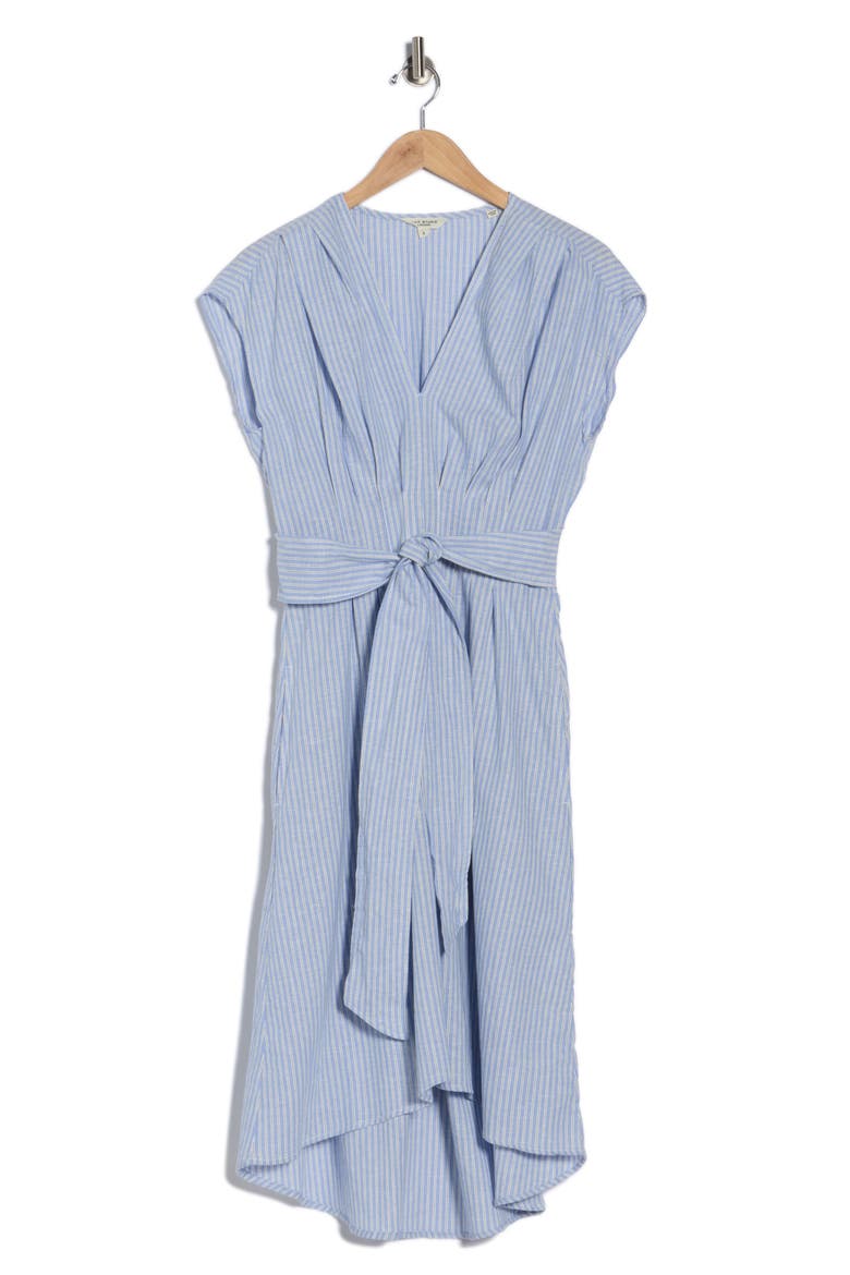 Stripe Tie Front Cotton Blend Dress, Alternate, color, BLUE STRIPE